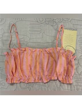 NEW TROVATA Brigette Bandeau Top XS Creamsicle Stripe Linen Adjustable Straps